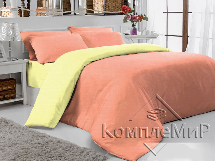 Комплект постельного белья (двуспальный) из бязи - Персик-Лимон