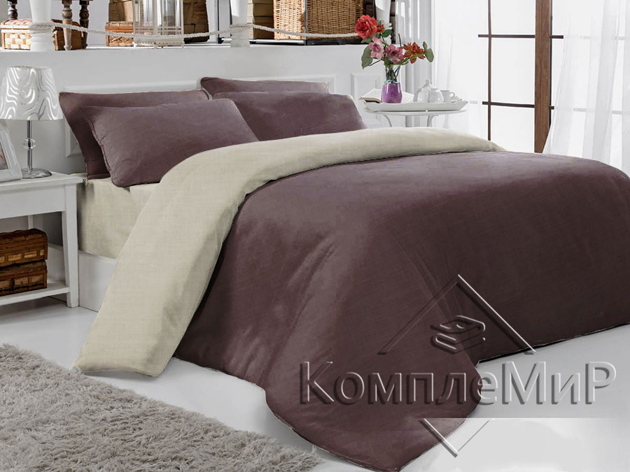 Комплект постельного белья (двуспальный) из бязи - Шоколад-Песочный