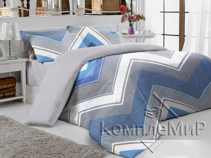 Комплект постельного белья (полуторный) из бязи - Буэно синий-Экстра