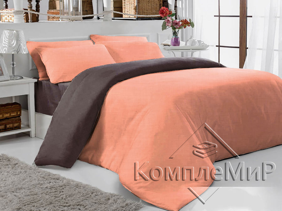 ткань постельная вид на кровати - Персик-Шоколад - ткань-компаньон бязь