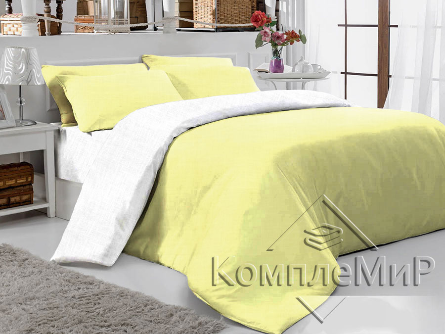 Комплект постельного белья (полуторный) из бязи - Лимон-Белый