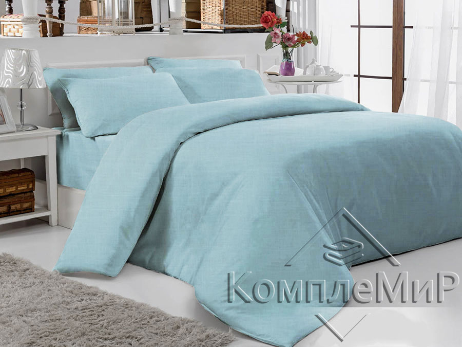 ткань постельная вид на кровати - Бирюза - бязь