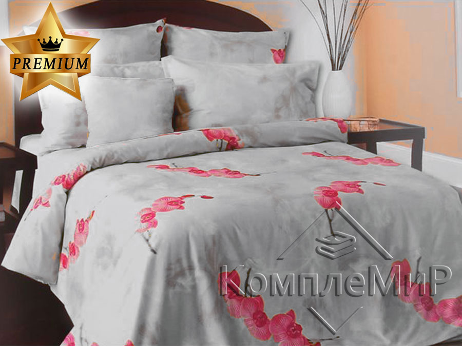 ткань постельная вид на кровати - Орхидея Блеск - сатин